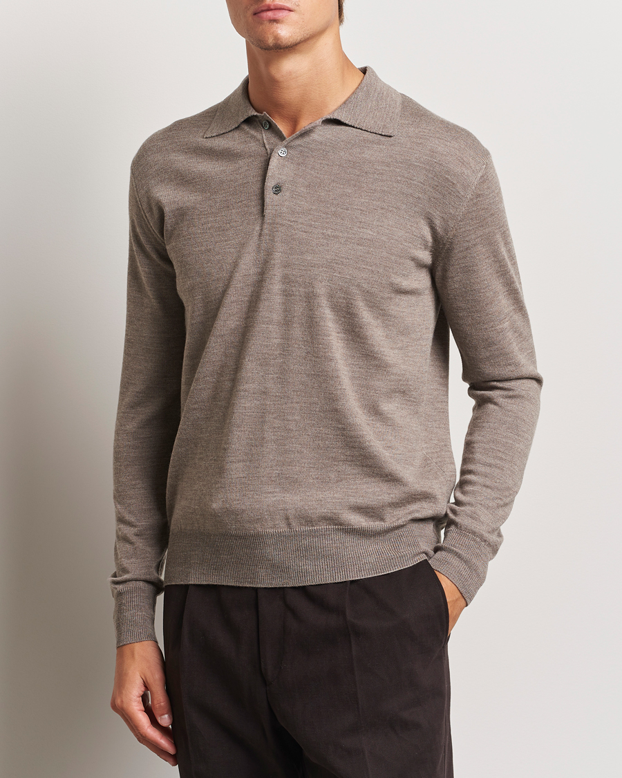 Men |  | Altea | Merino Long Sleeve Polo Beige