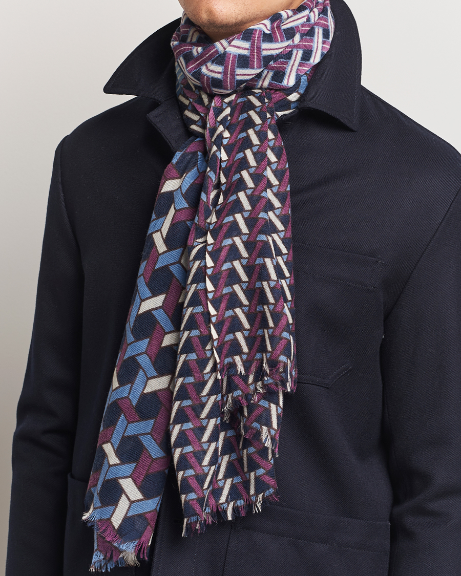 Men |  | Altea | Printed Wool Scarf Navy