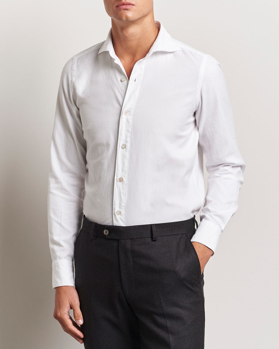 Men | Business Casual | Finamore Napoli | Gaeta Flannel Shirt White