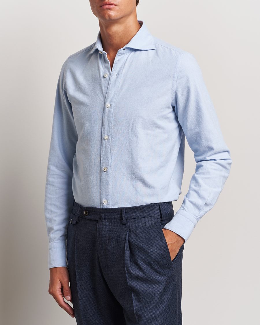 Men |  | Finamore Napoli | Gaeta Brushed Oxford Shirt Light Blue