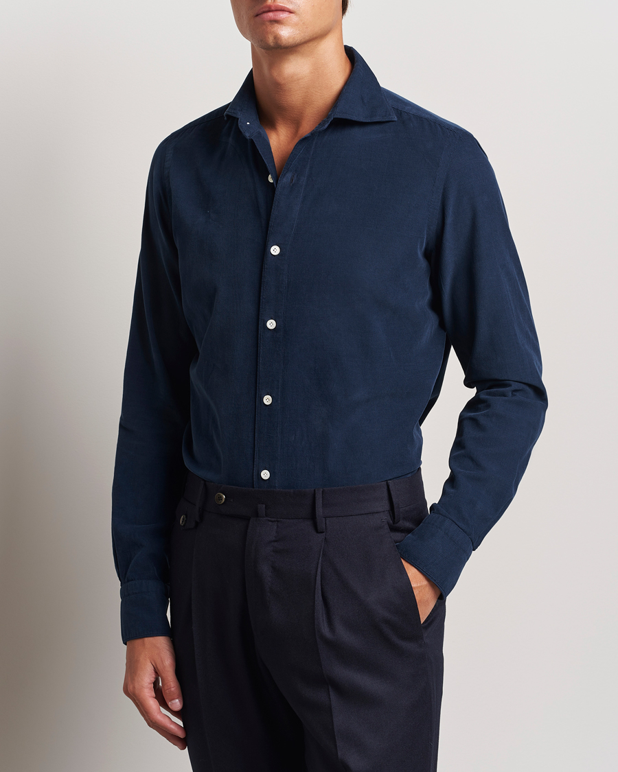 Men | Corduroy Shirts | Finamore Napoli | Gaeta Corduroy Shirt Navy