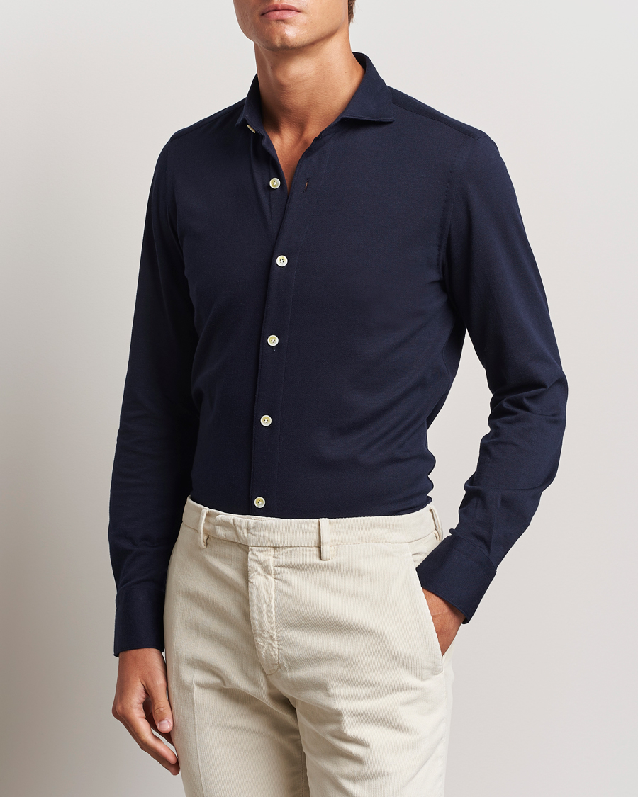 Men |  | Finamore Napoli | Cotton/Cashmere Jersey Shirt Navy