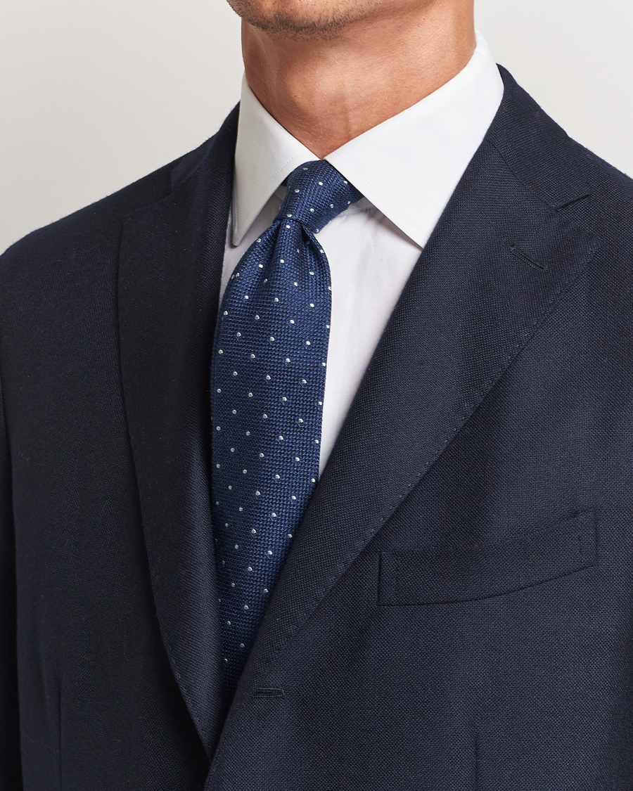 Men |  | Finamore Napoli | Wool/Silk Grenadine Dot Tie Navy