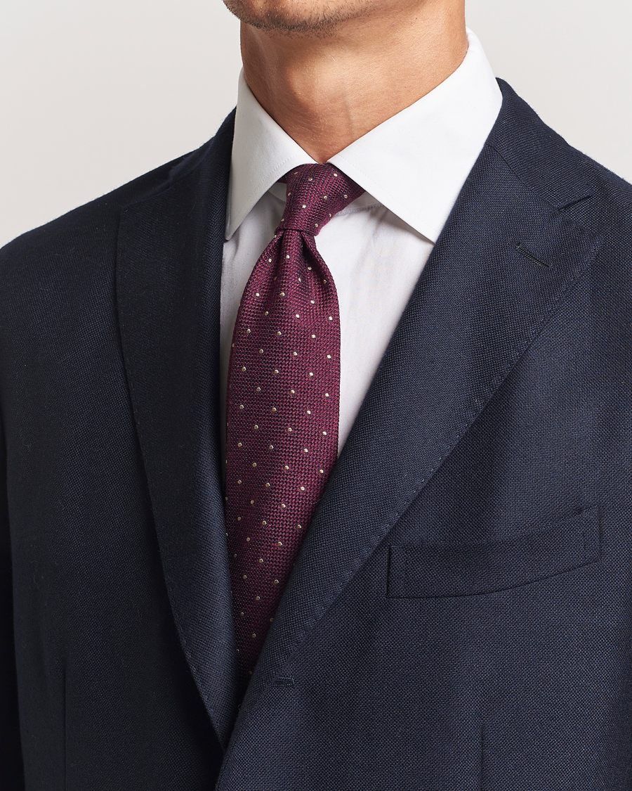 Men |  | Finamore Napoli | Wool/Silk Grenadine Dot Tie Burgundy