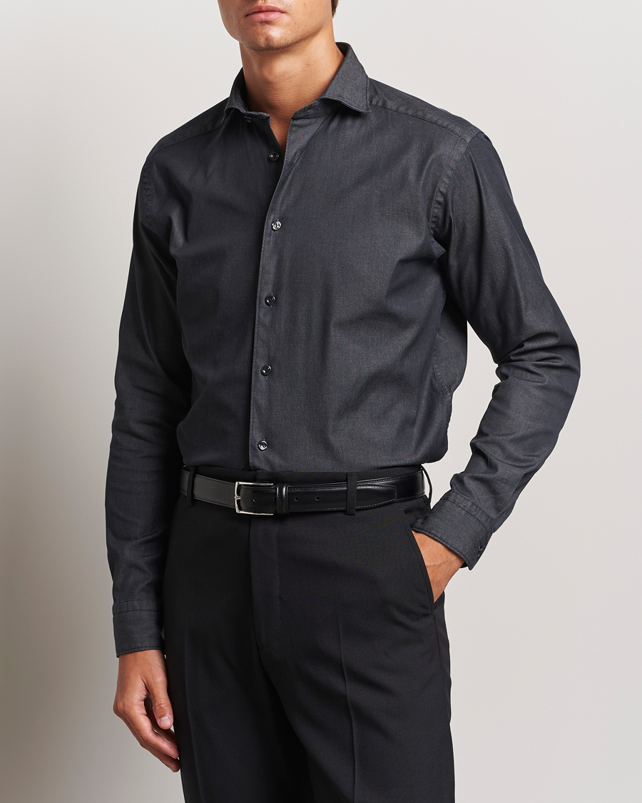 Men | Business & Beyond - Formal | Eton | Slim Fit Stretch Denim Shirt Black