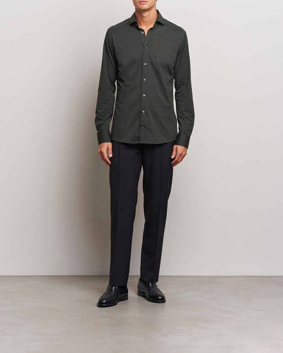 Men |  | Eton | Slim Fit Four Way Stretch Shirt Dark Green