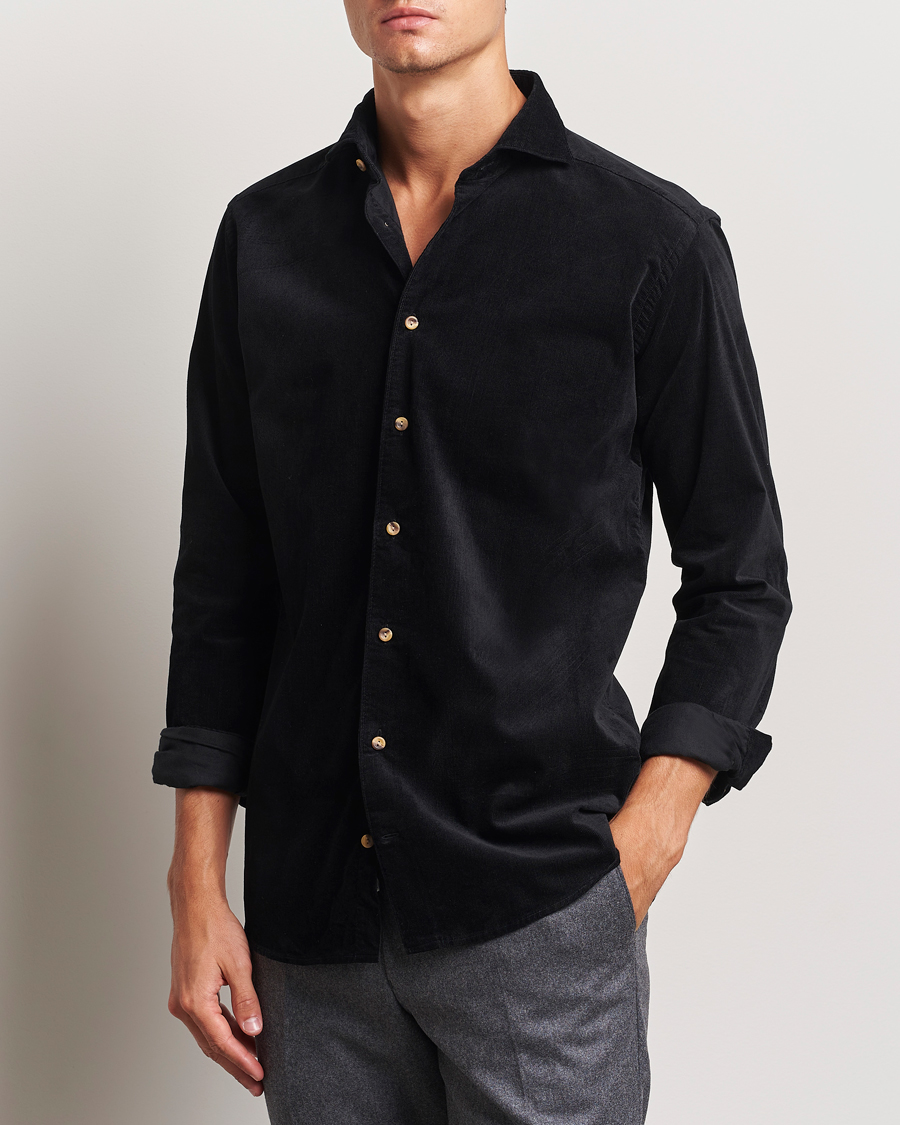 Men | Corduroy Shirts | Eton | Slim Fit Fine Wale Corduroy Shirt Black