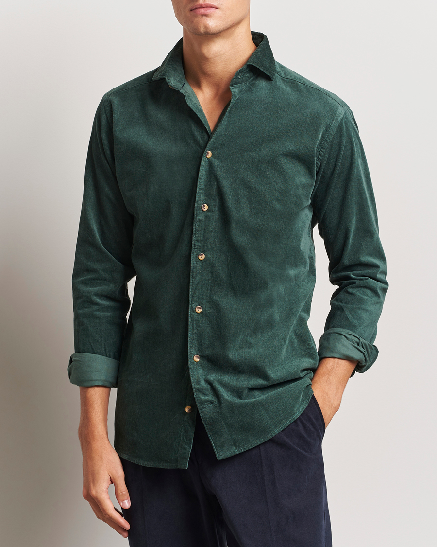 Men | Corduroy Shirts | Eton | Slim Fit Fine Wale Corduroy Shirt Dark Green