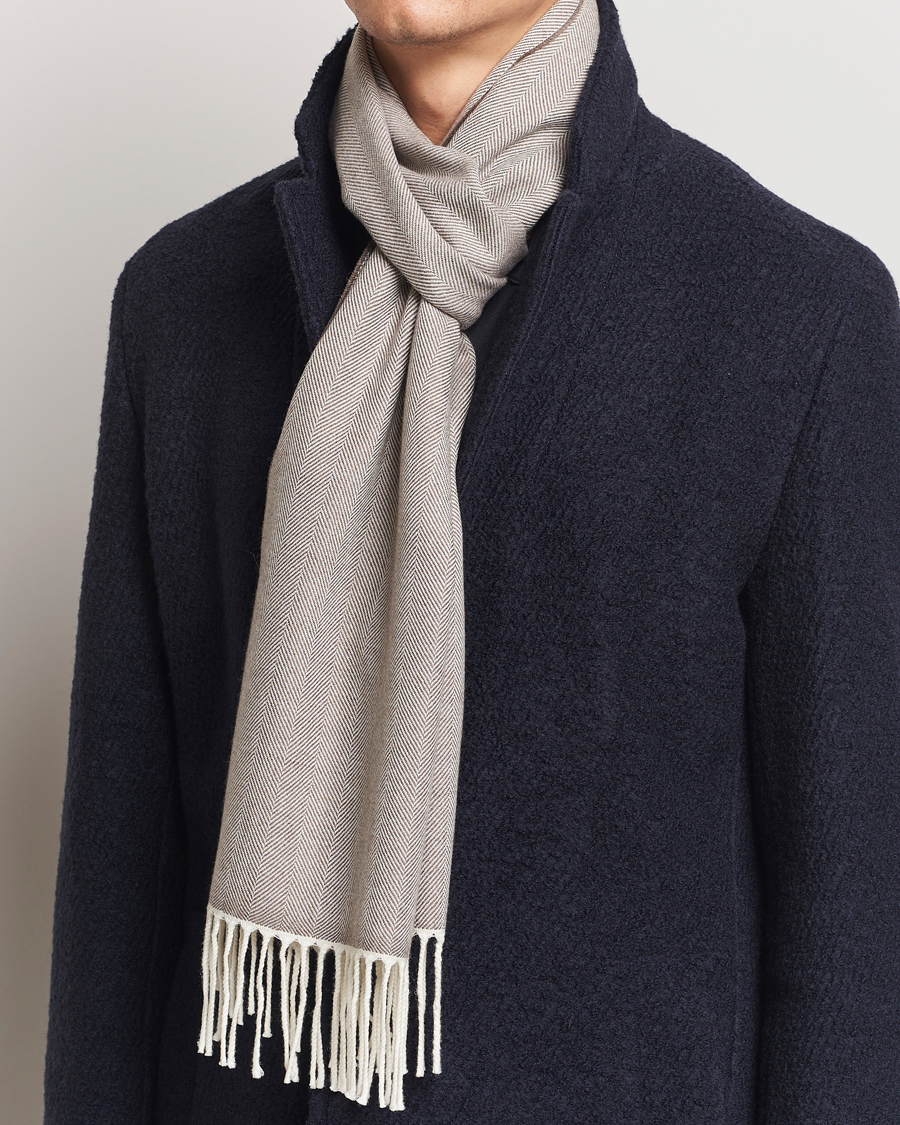 Men |  | Eton | Merino Wool Herringbone Scarf Beige