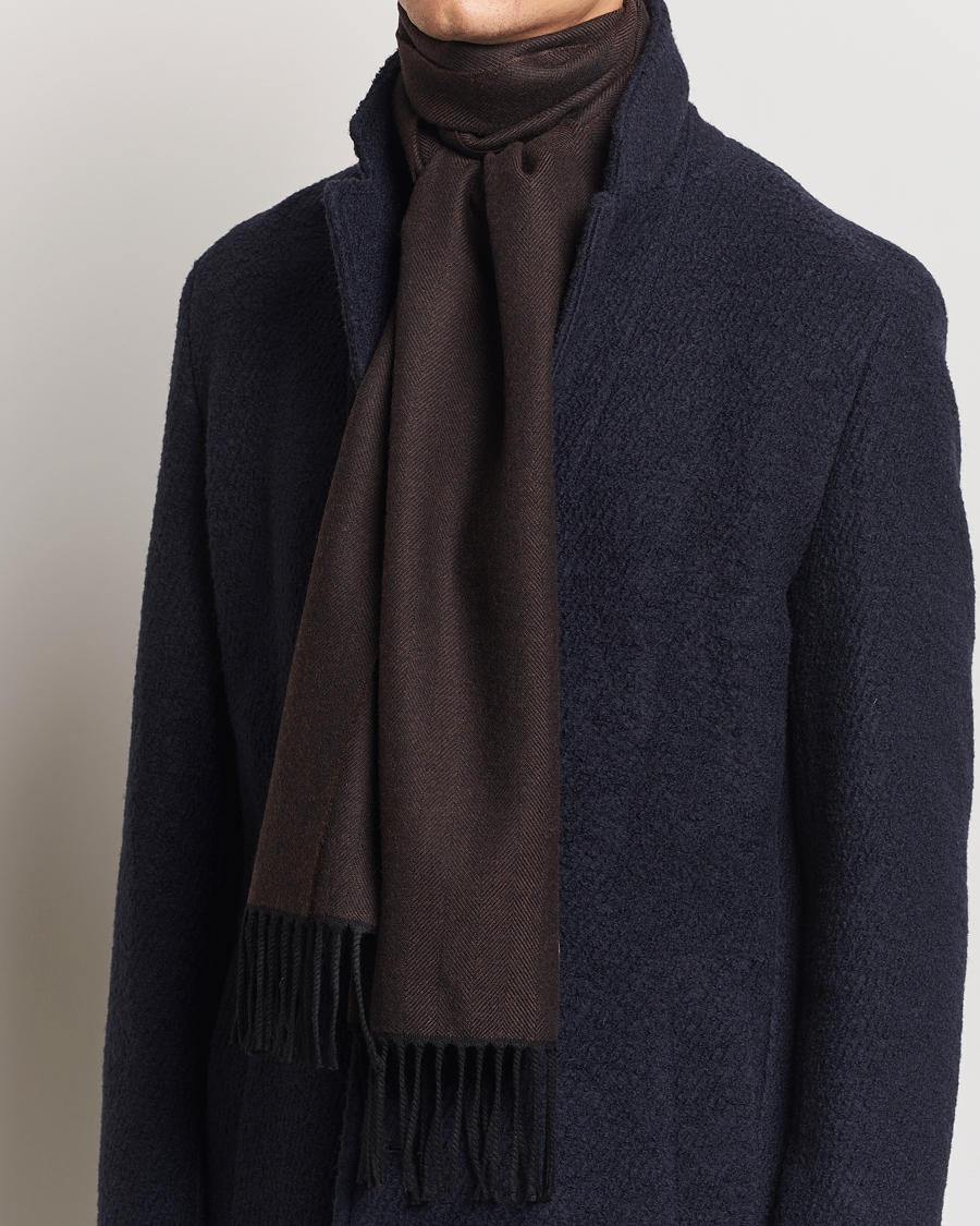 Men |  | Eton | Merino Wool Herringbone Scarf Dark Brown