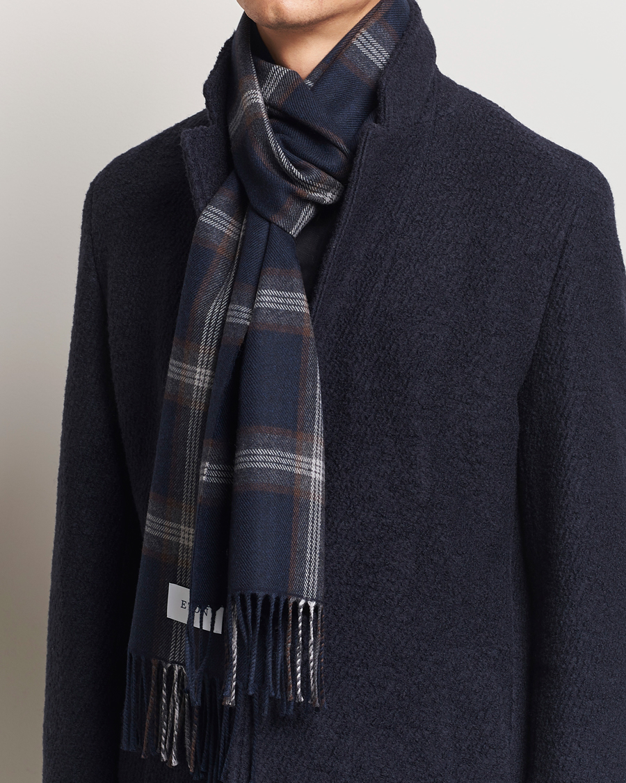 Men |  | Eton | Merino Wool Checked Scarf Navy Blue