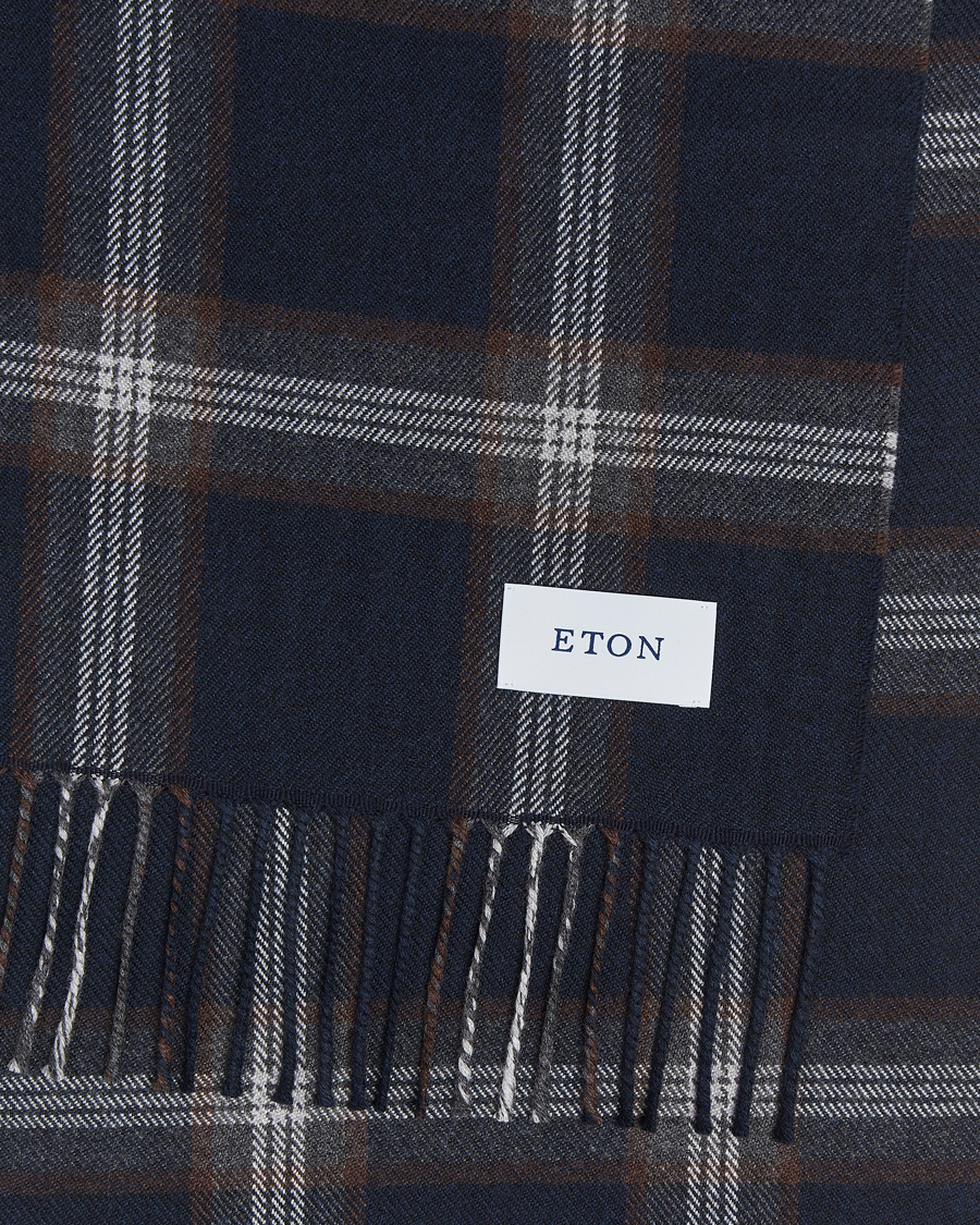 Men |  | Eton | Merino Wool Checked Scarf Navy Blue