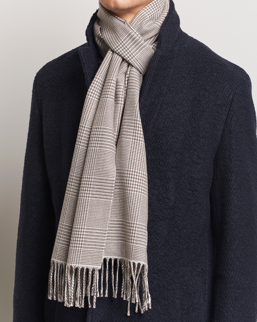 Men |  | Eton | Merino Wool Prince Of Wales Scarf Beige