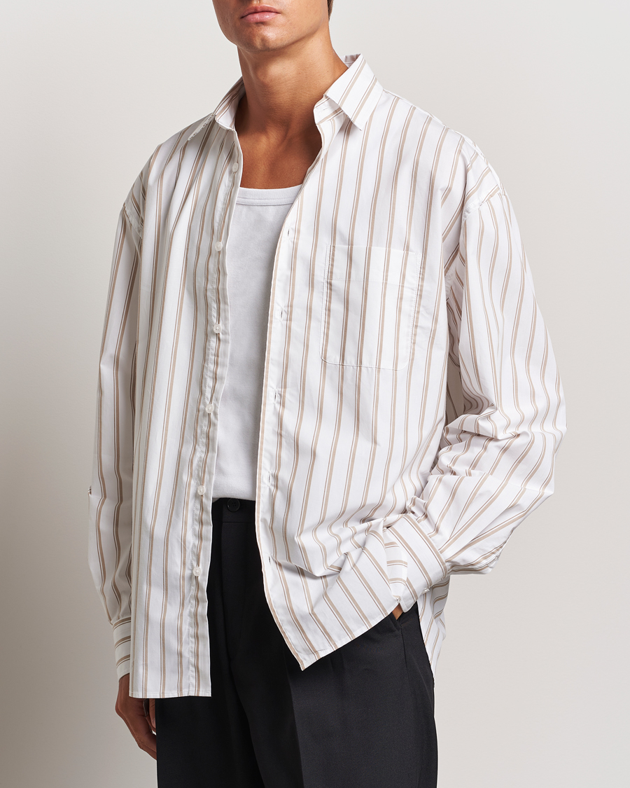 Men |  | Filippa K | Classic Relaxed Striped Shirt Light Brown/Canvas Beige
