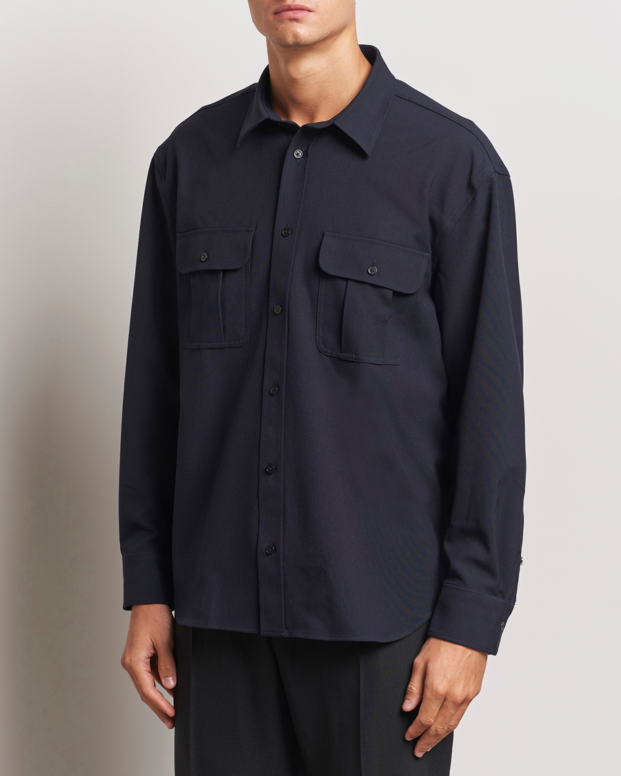 Men |  | Filippa K | Relaxed Flannel Patch Pocket Shirt Navy