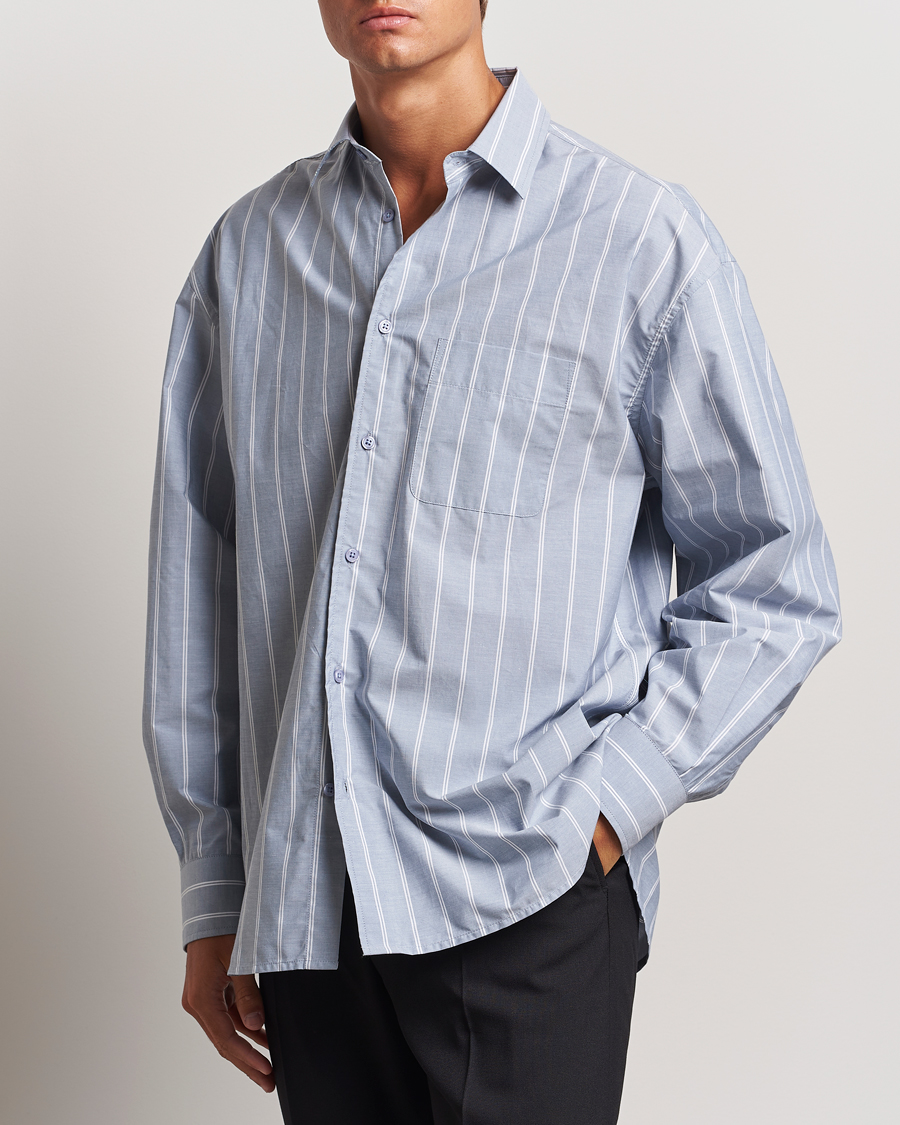 Men |  | Filippa K | Striped Cotton Poplin Shirt Blue/White