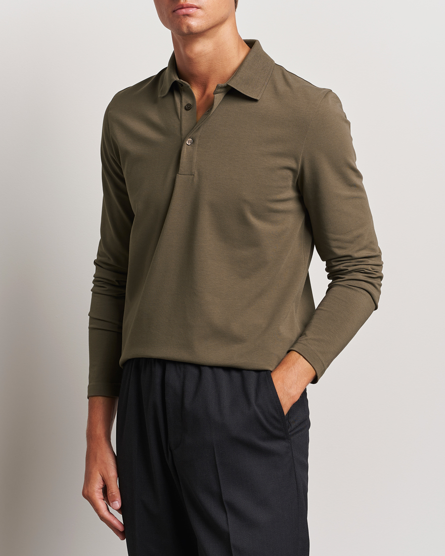 Men | Long Sleeve Polo Shirts | Filippa K | Luke Lycra Poloshirt Dark Sage