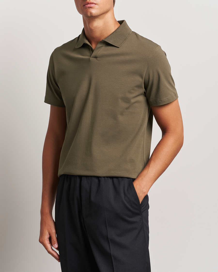 Men |  | Filippa K | Soft Lycra Polo T-Shirt Dark Sage