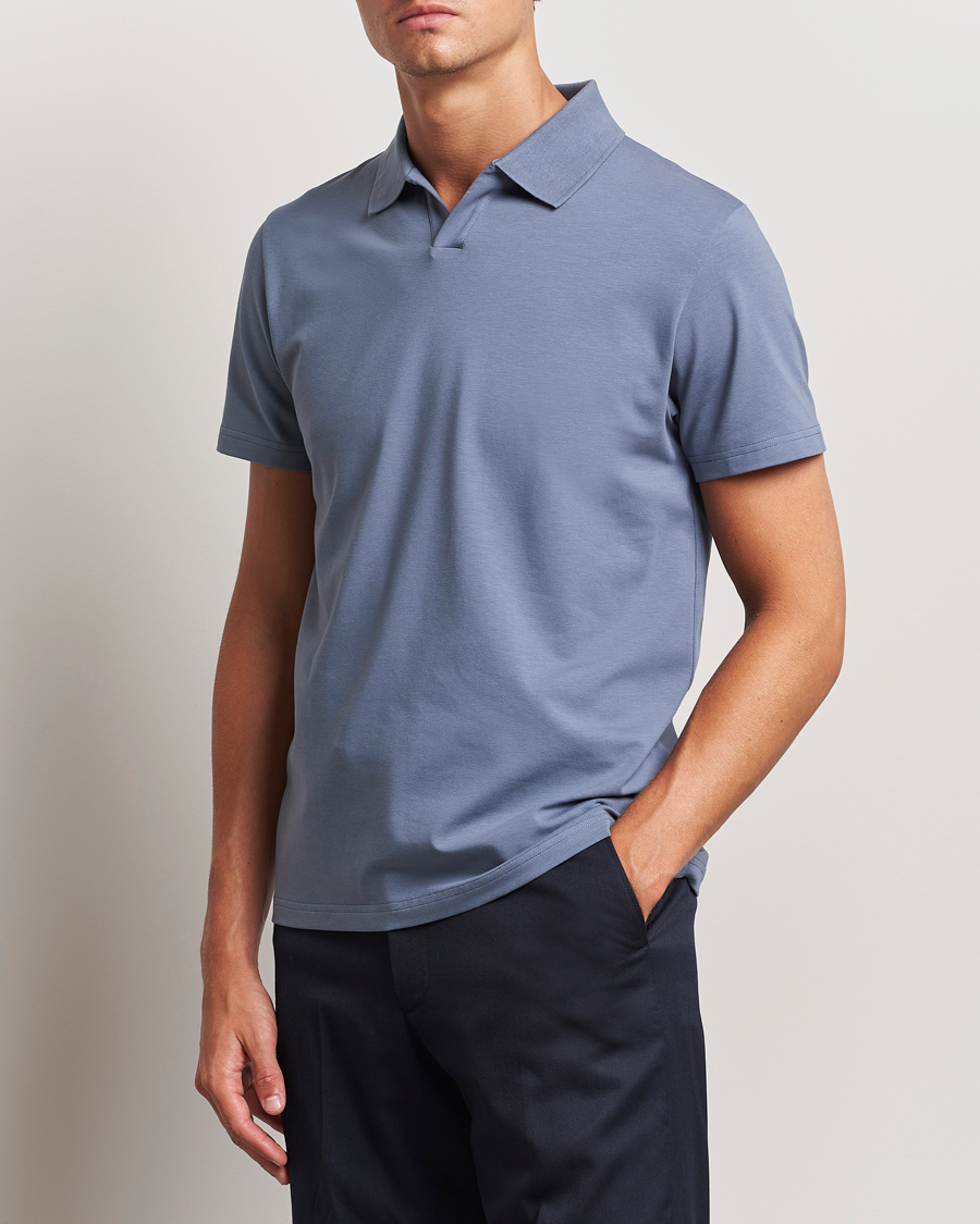 Men |  | Filippa K | Soft Lycra Polo T-Shirt Grey Blue