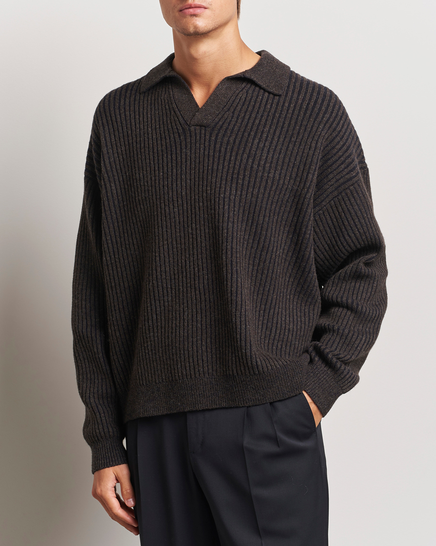 Men |  | Filippa K | Rib Knitted Polo Shirt Mocha/Navy