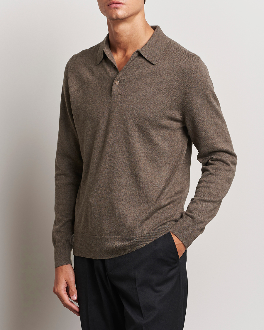 Men |  | Filippa K | Knitted Polo Shirt Dark Sage Melange