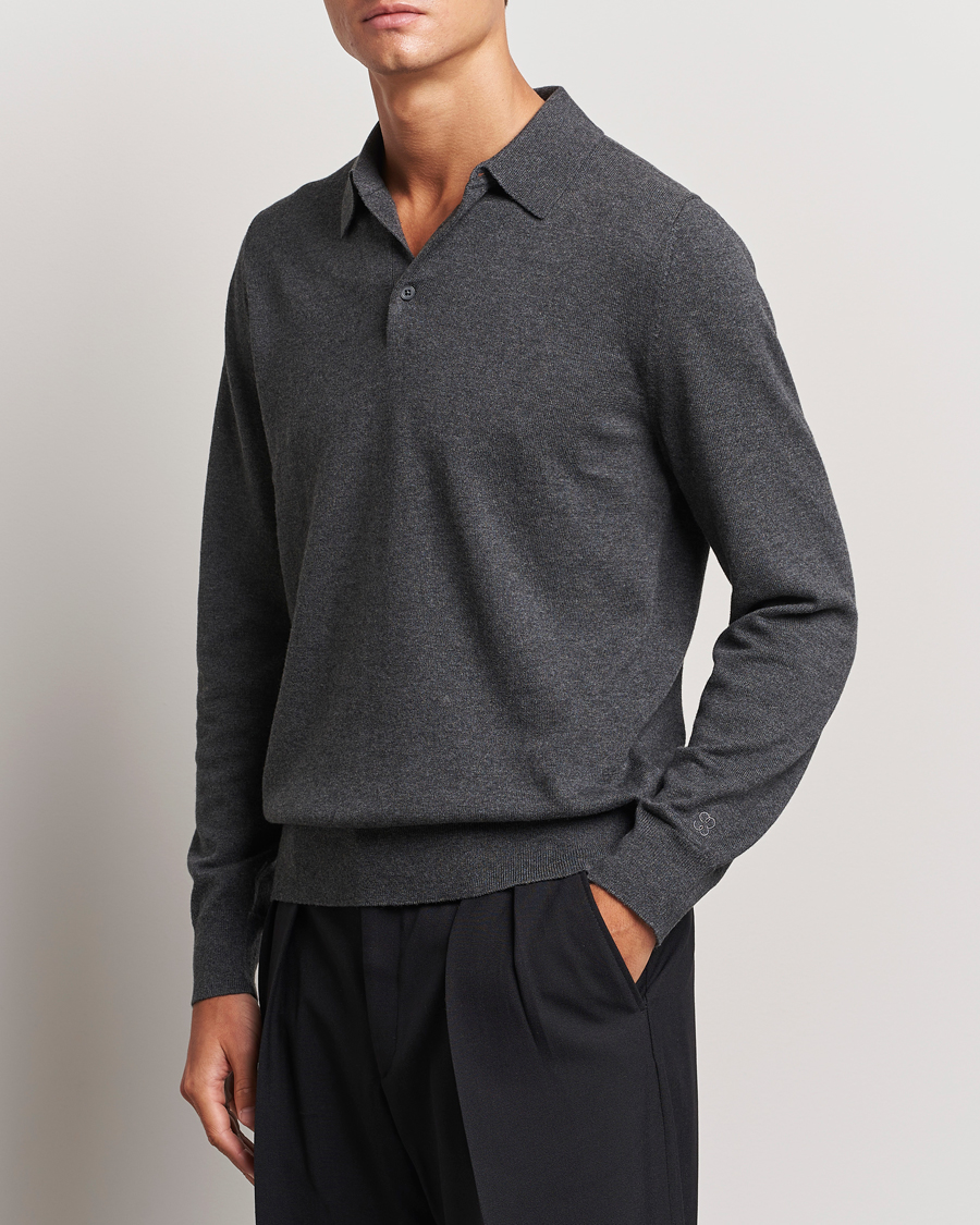 Men |  | Filippa K | Knitted Polo Shirt Dark Grey Melange