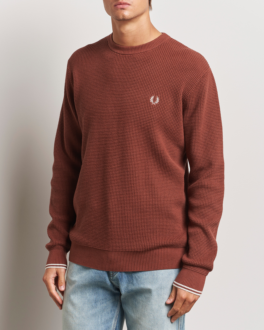 Fred Perry Waffle Crewneck Sweater cheapest - Men's Small - Red/Navy/White