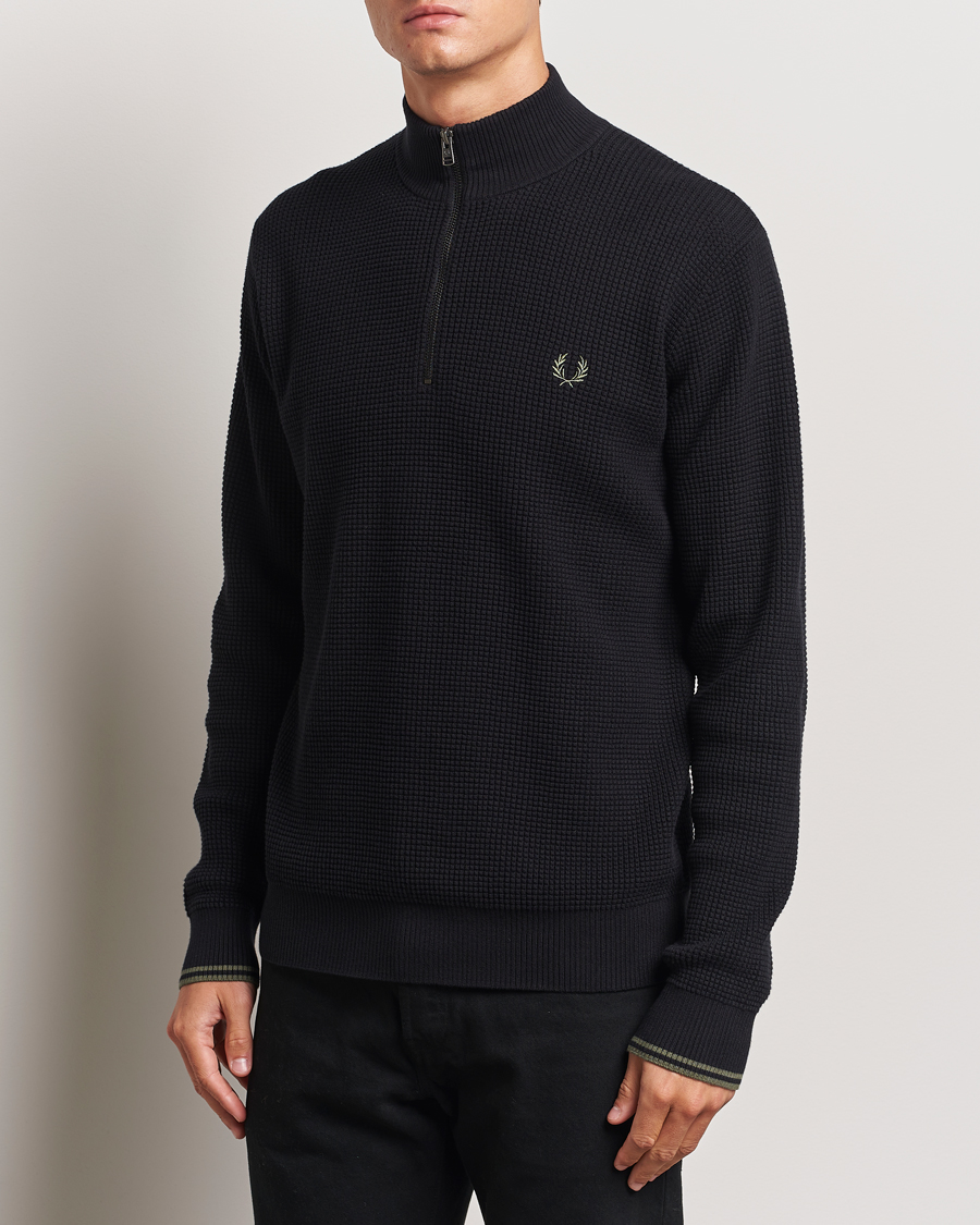 Men |  | Fred Perry | Waffle Stitch Half Zip Black