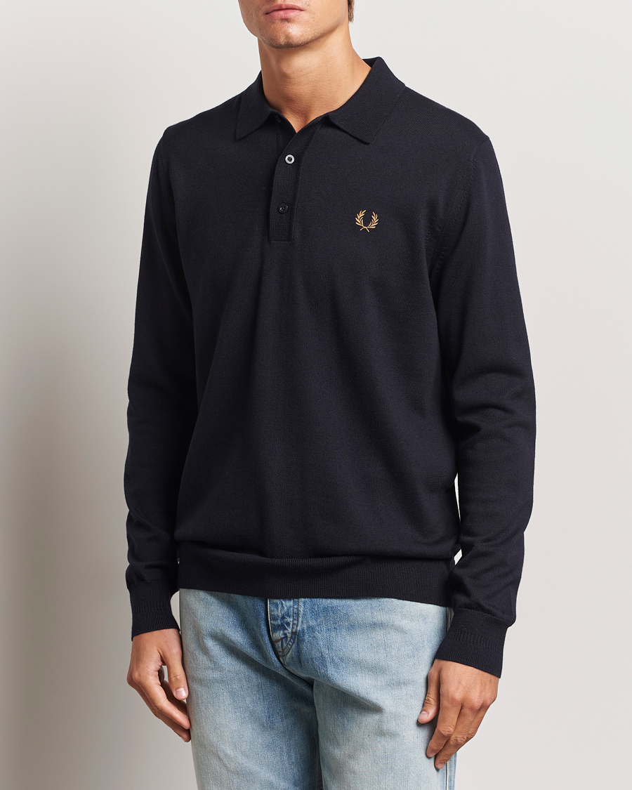 Men |  | Fred Perry | Knitted Long Sleeve Polo Navy