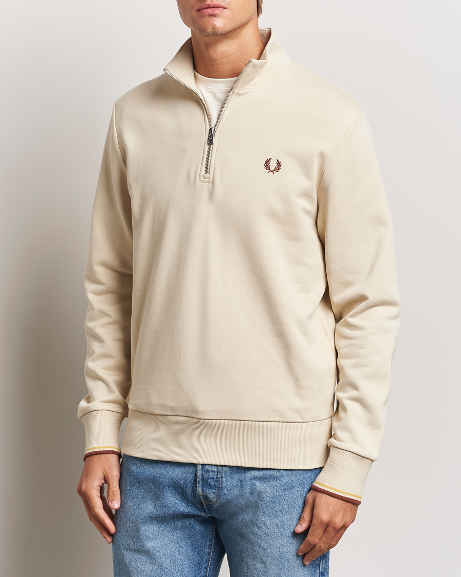 Men |  | Fred Perry | Half Zip Sweatshirt Oatmeal