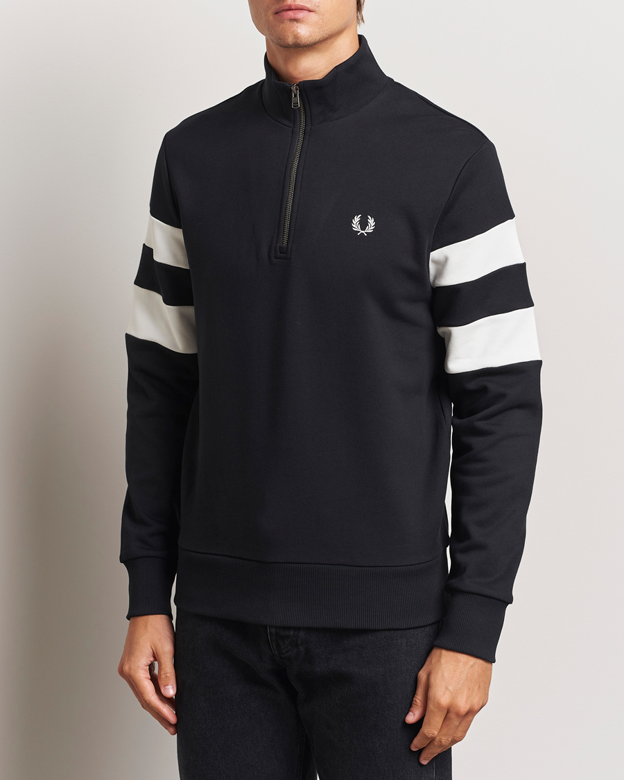 Men |  | Fred Perry | Tipped Sleeve Half Zip Sweatshirt Black