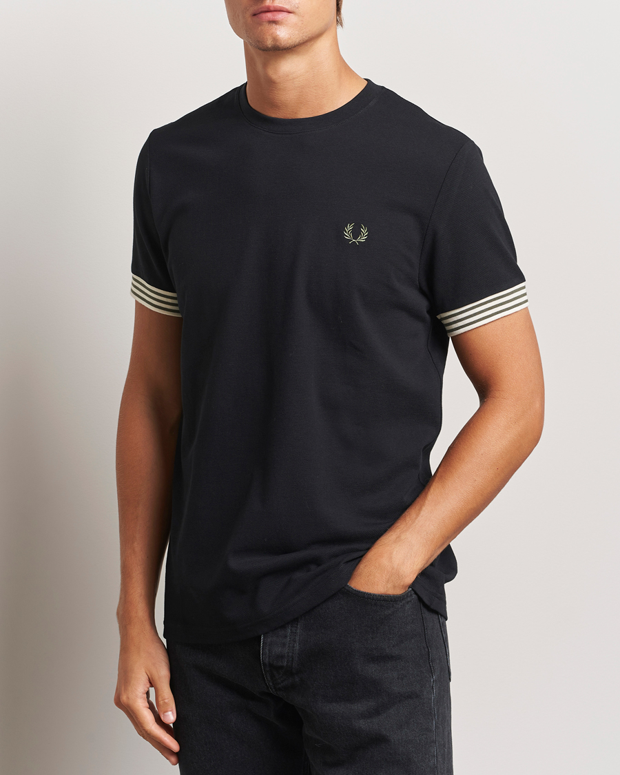 Men |  | Fred Perry | Striped Cuff Crew Neck T-Shirt Black