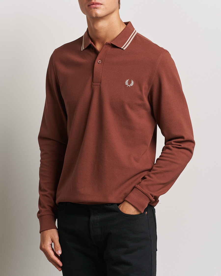 Men |  | Fred Perry | Twin Tipped Long Sleeve Polo Shirt Whiskey Brown