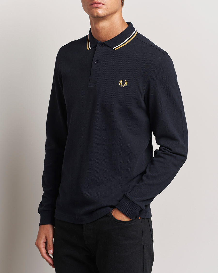 Men |  | Fred Perry | Twin Tipped Long Sleeve Polo Shirt Navy