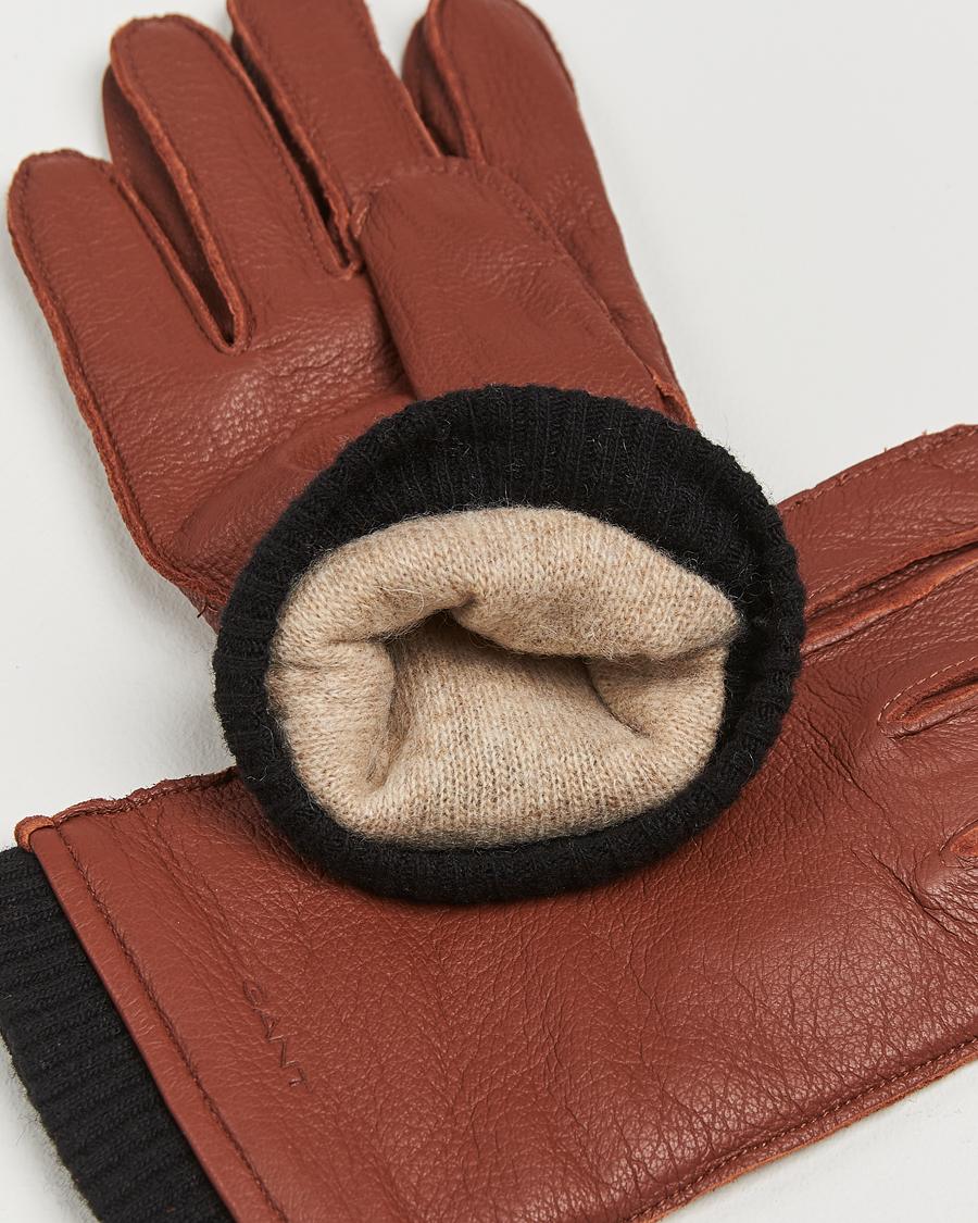 Men | GANT | GANT | Cashmere Lined Leather Gloves Cognac Brown