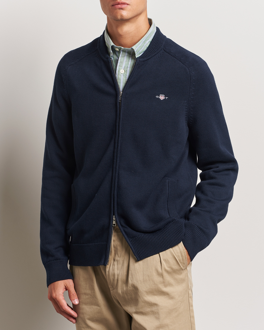 Men |  | GANT | Casual Cotton Bomber Cardigan Evening Blue