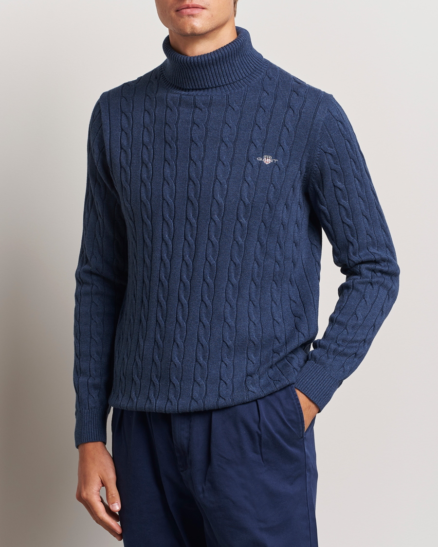 Men |  | GANT | Cotton Cable Turtle Neck Dark Jeans Blue Melange