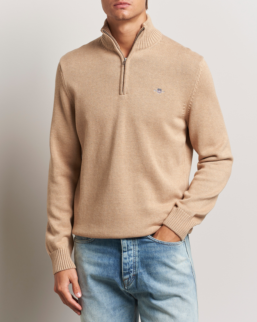 Men |  | GANT | Cotton Half Zip Khaki Melange