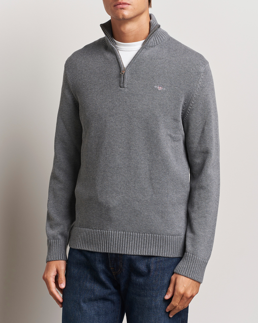 Men |  | GANT | Cotton Half Zip Dark Grey Melange