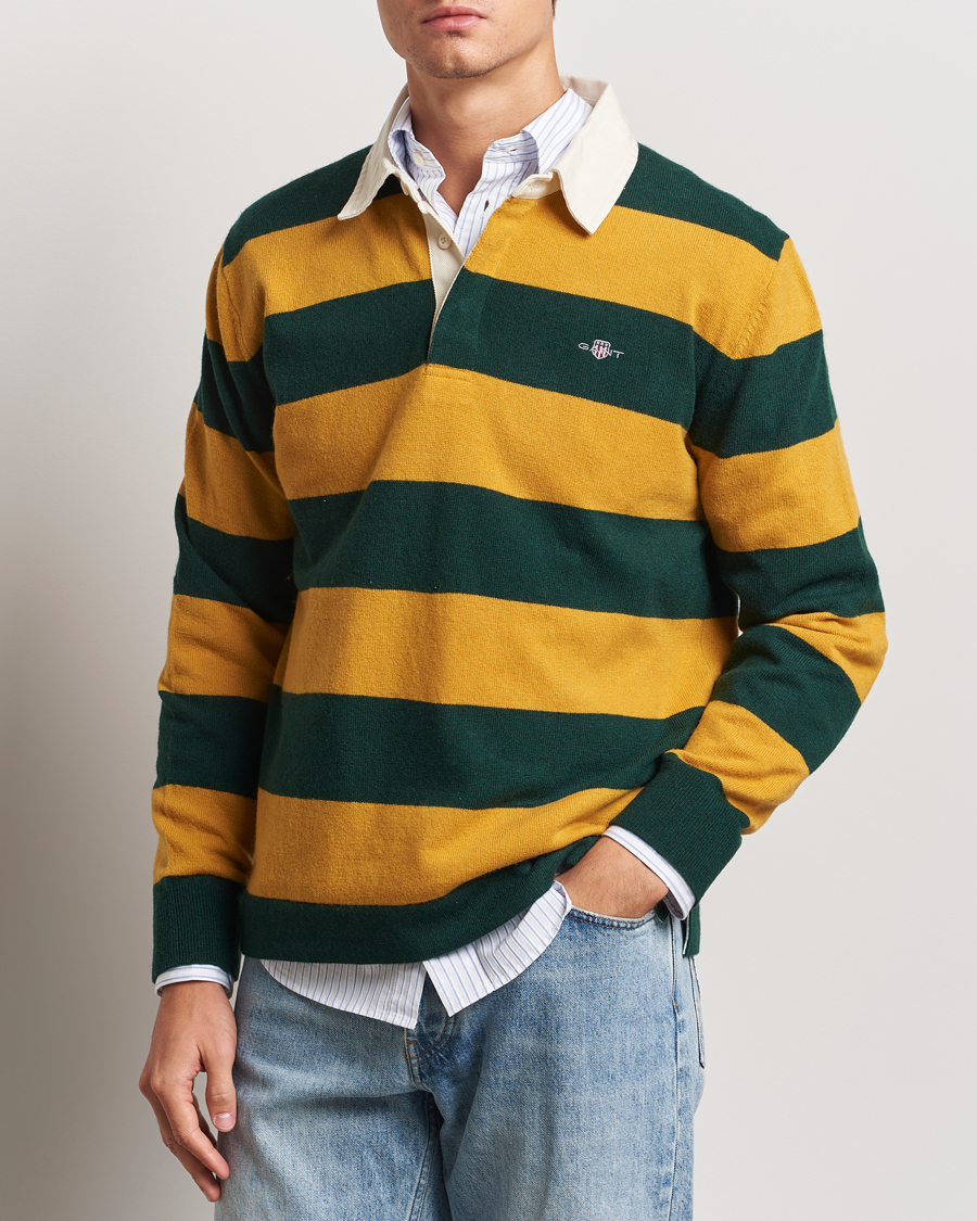 Men | GANT | GANT | Extra Fine Lambswool Striped Rugger Tartan Green