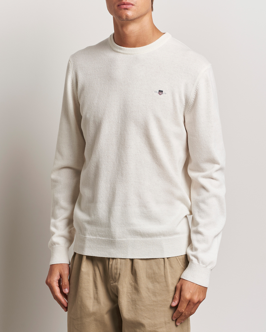 Men | Crew Neck Jumpers | GANT | Lambswool Crew Neck Pullover Cream