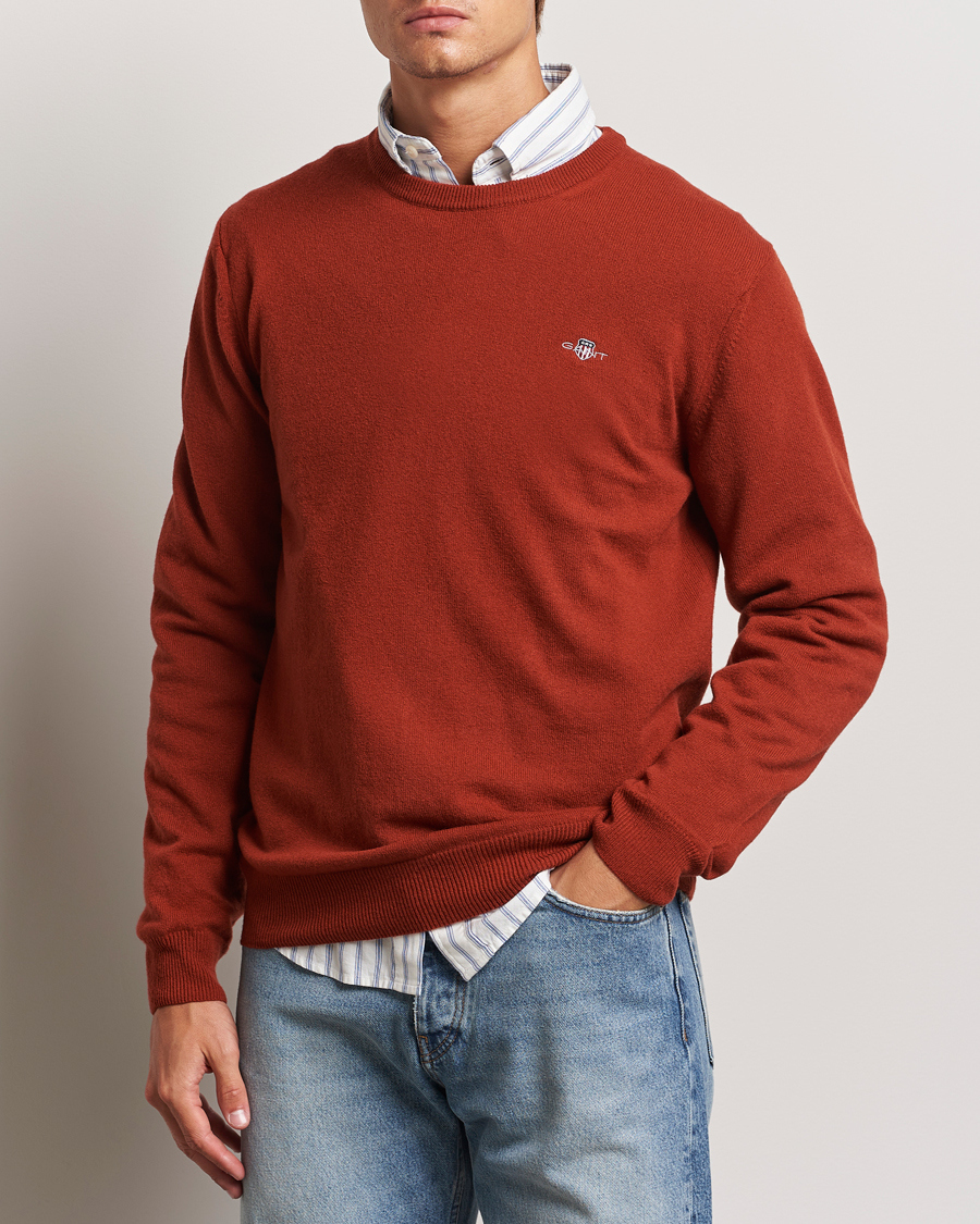 Men | Crew Neck Jumpers | GANT | Lambswool Crew Neck Pullover Iron Red