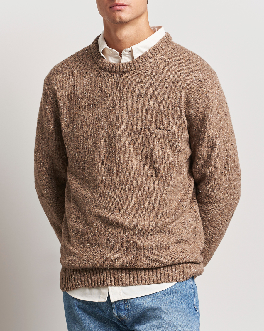 Men | GANT | GANT | Neps Wool Crew Neck Brown Melange