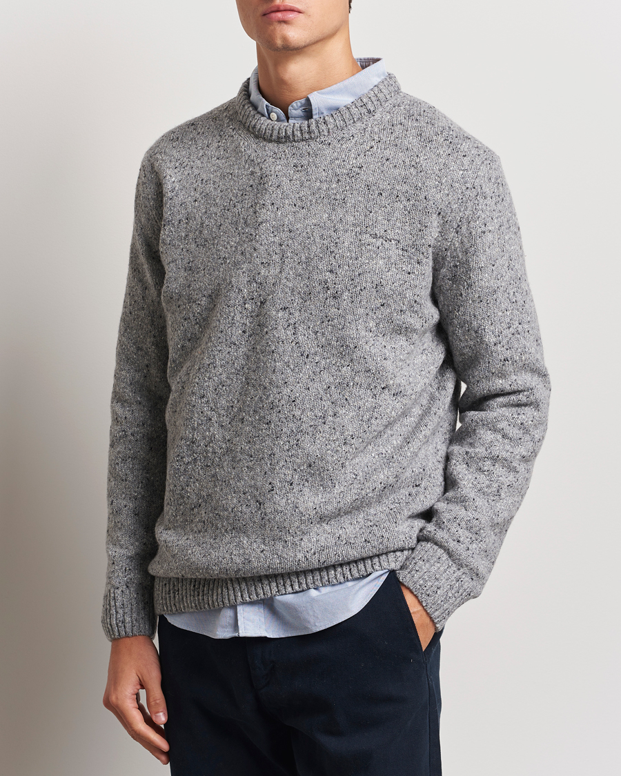 Men | GANT | GANT | Neps Wool Crew Neck Grey Melange