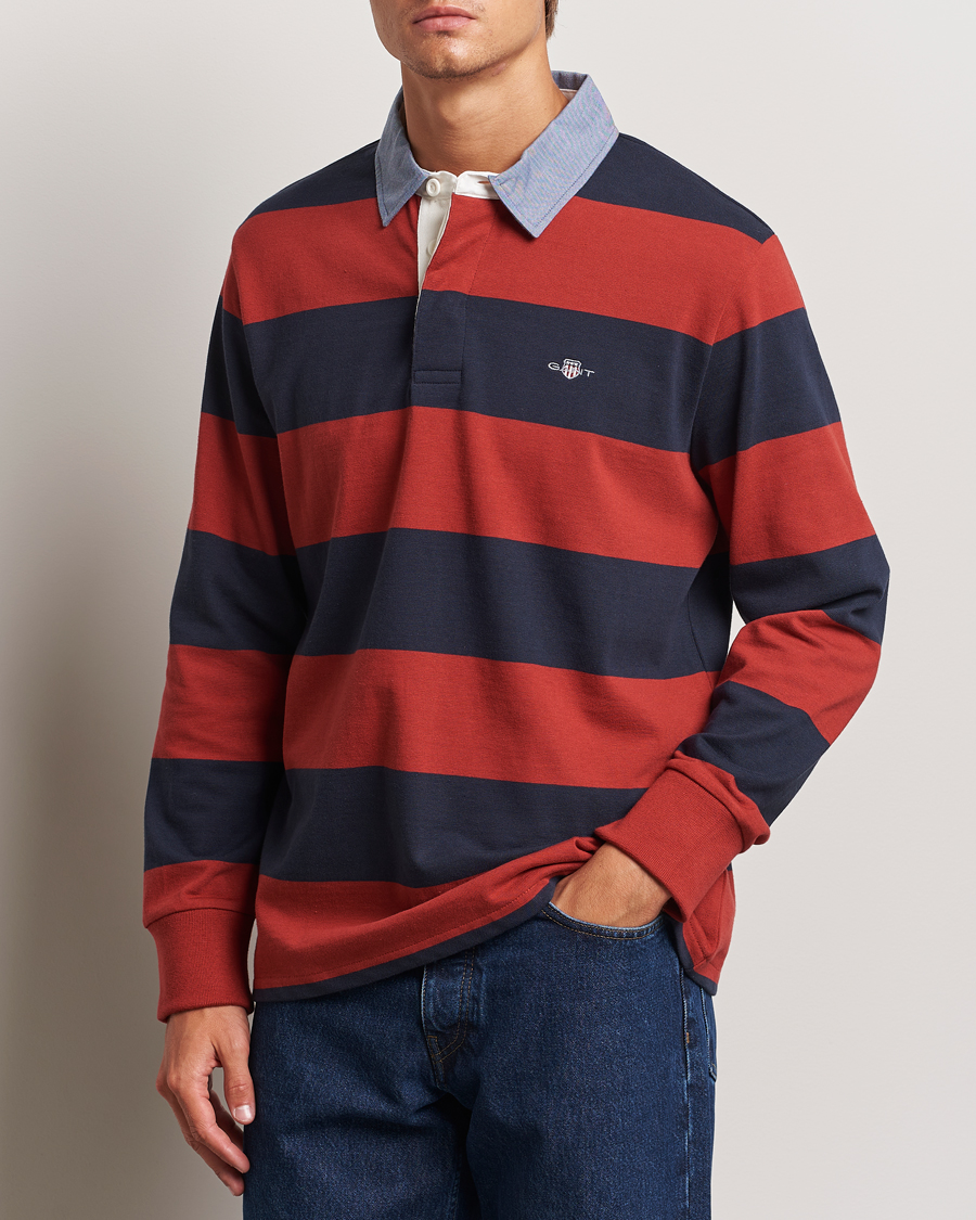 Men | Rugby Shirts | GANT | Original Barstriped Heavy Rugger Iron Red