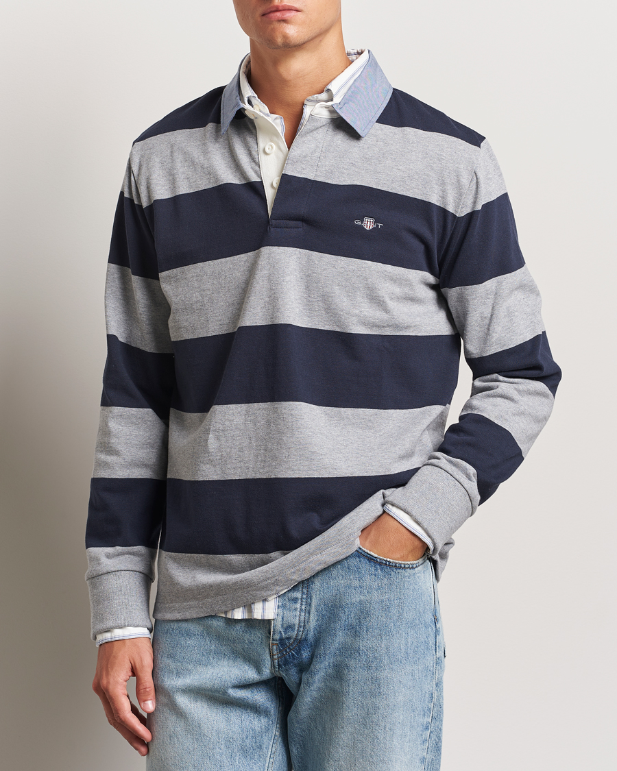 Men | Rugby Shirts | GANT | Original Barstriped Heavy Rugger Grey Melange