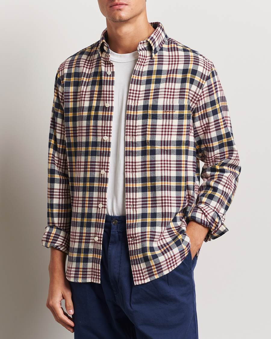 Men | GANT | GANT | Regular Flannel Plaid Shirt Cream