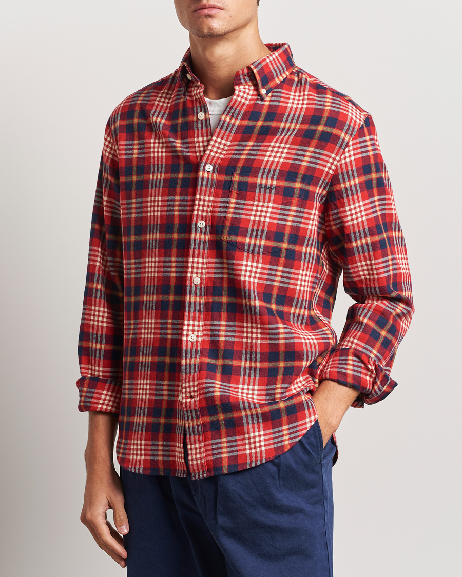 Men | GANT | GANT | Regular Flannel Plaid Shirt Ruby Red