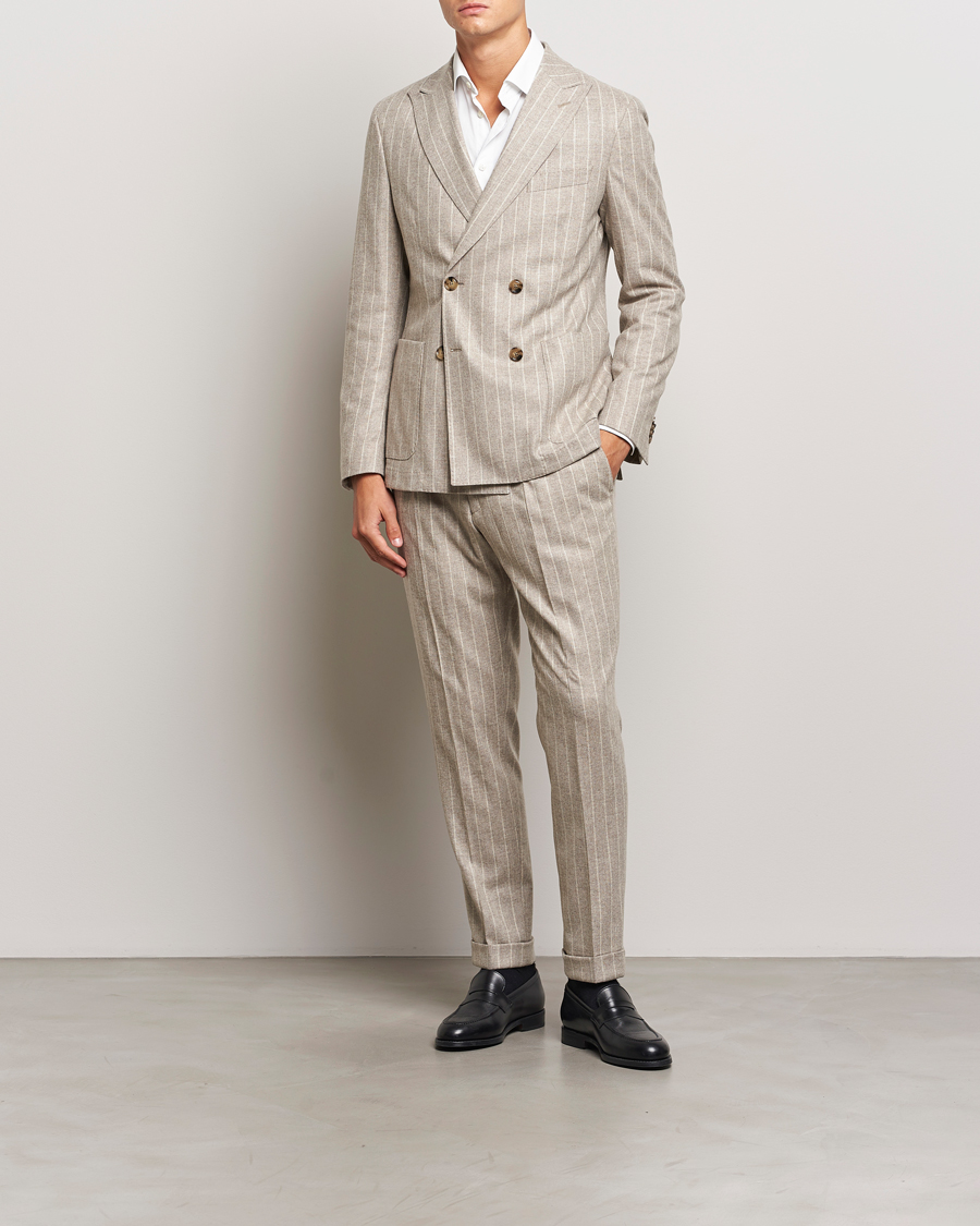 Men | Business & Beyond - Formal | BOSS BLACK | Hanry Wool Pinstriped Suit Light Beige