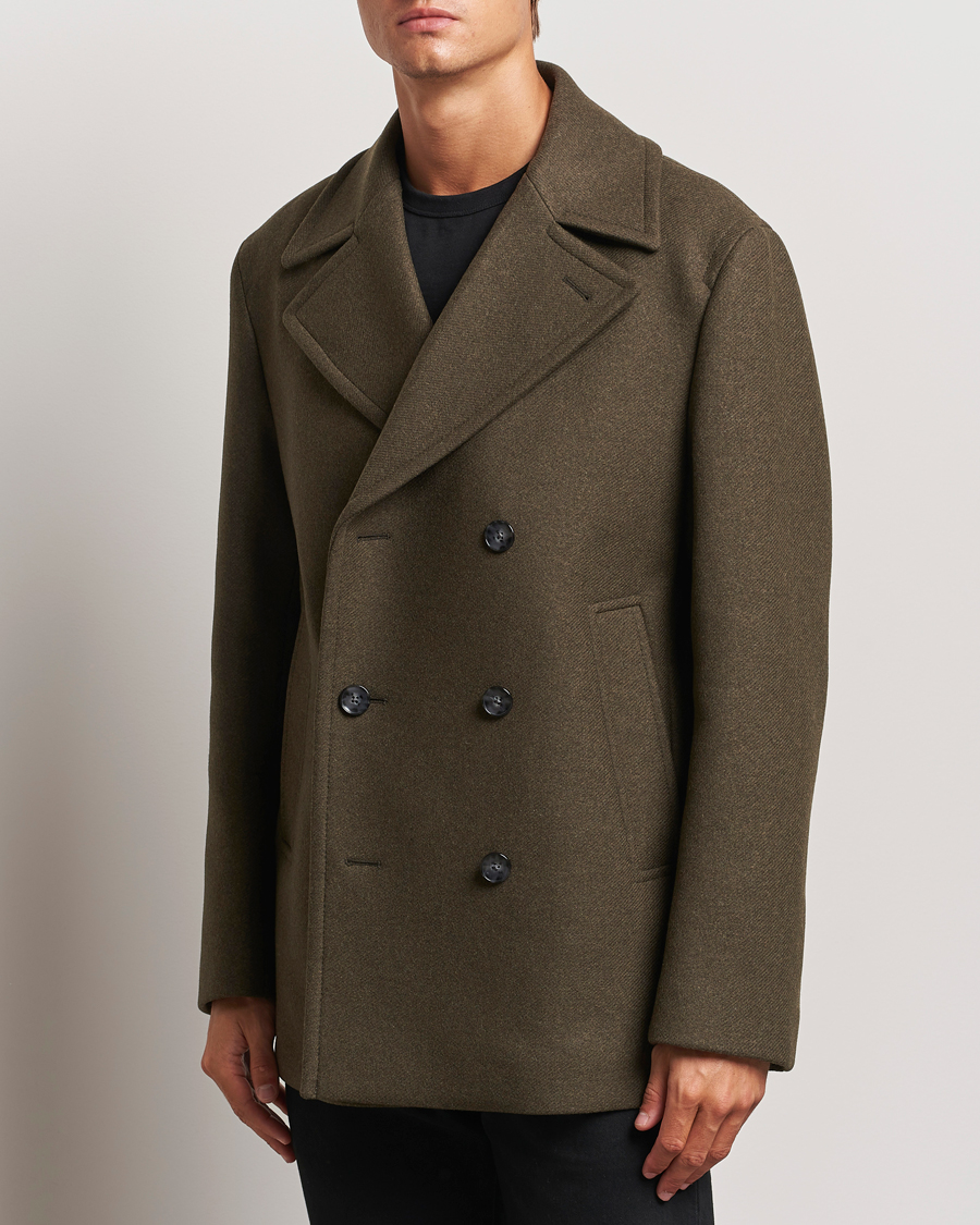 Men | Business & Beyond - Formal | BOSS BLACK | Clay Wool Peacoat Open Green